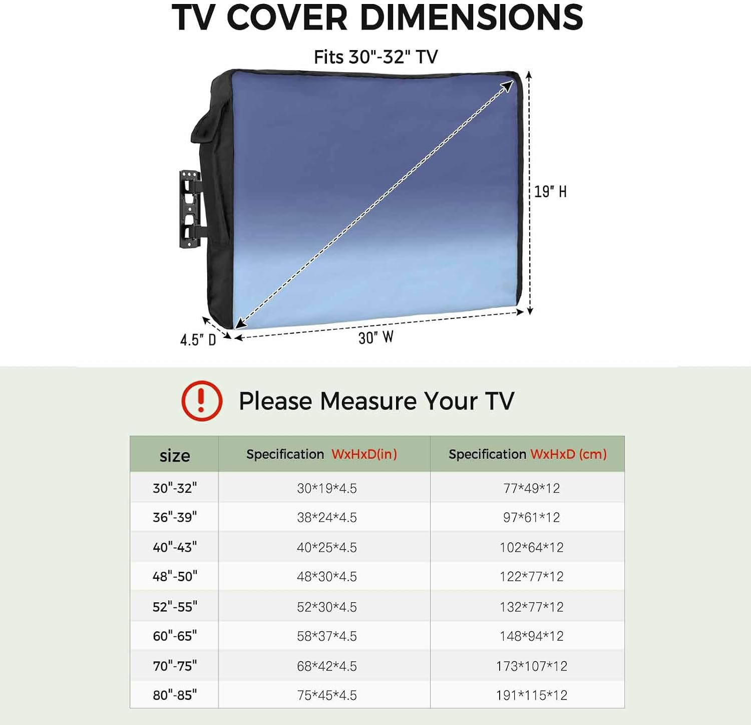 Outdoor TV Cover 75 Inch Blue Ombre TV Enclosure Gradient Gradual Color TV Covers for Outside TV Display Screen Protector with Remote Control Pocket Home Decor