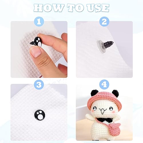 Miniatura 4 de Ecavria [400 unidades] Ojos de seguridad para Amigurumi, ojos de ganchillo negros de 0.31 a 0.63 pulgadas con arandelas, ojos ovalados y redondos,