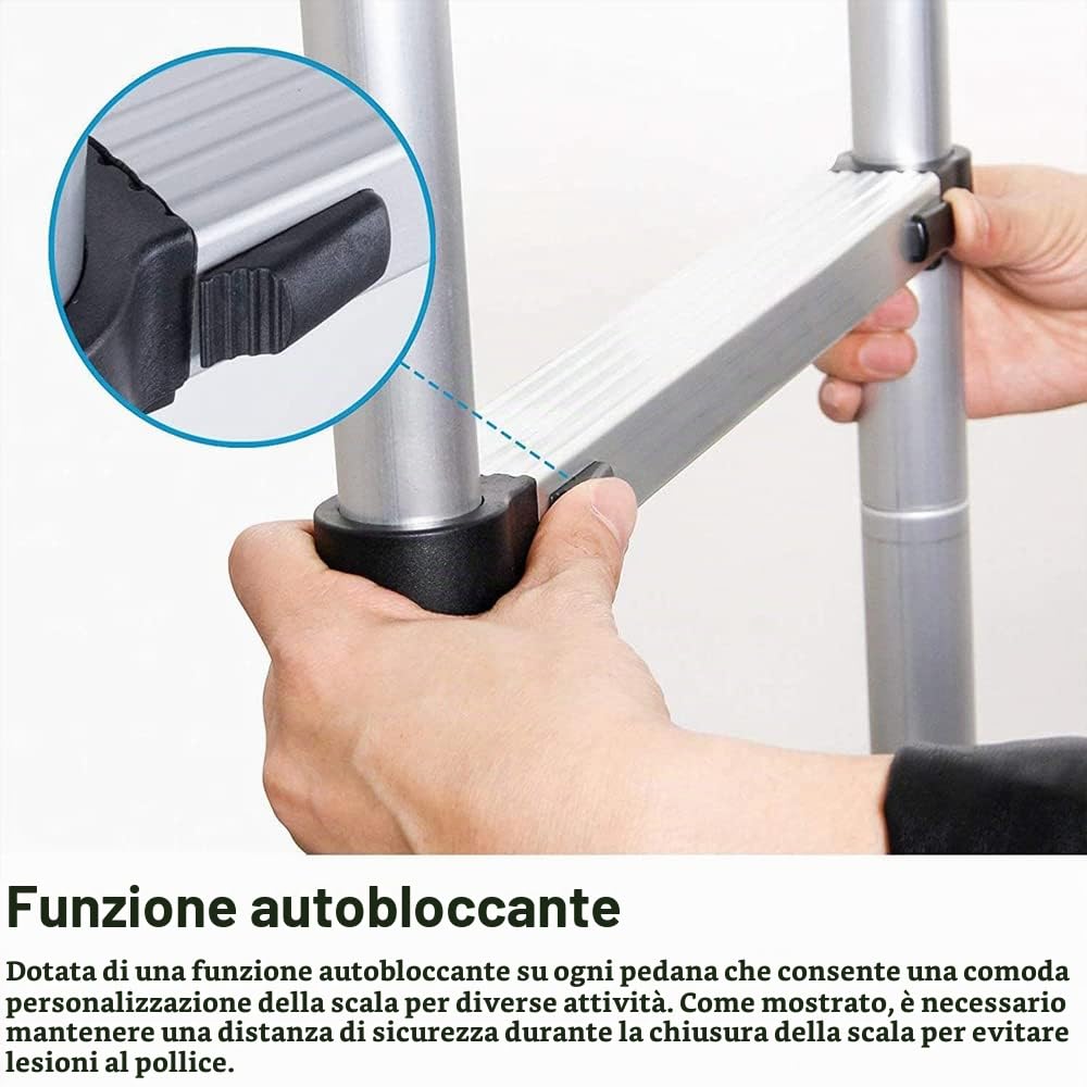 Scala Telescopica 4 metri, Scaletta Estensione in Alluminio, Scala Pieghevole Portatile, Scala Multiuso Carico Massimo 330lbs/150kg