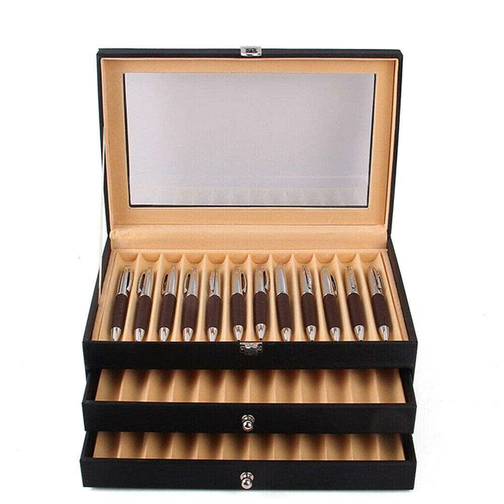 36 Fentes Stylo Plume Porte Vitrine en Cuir Titulaire Collecteur de Stockage Boîte Présentoir Plume Boîte de Collection Organisateur