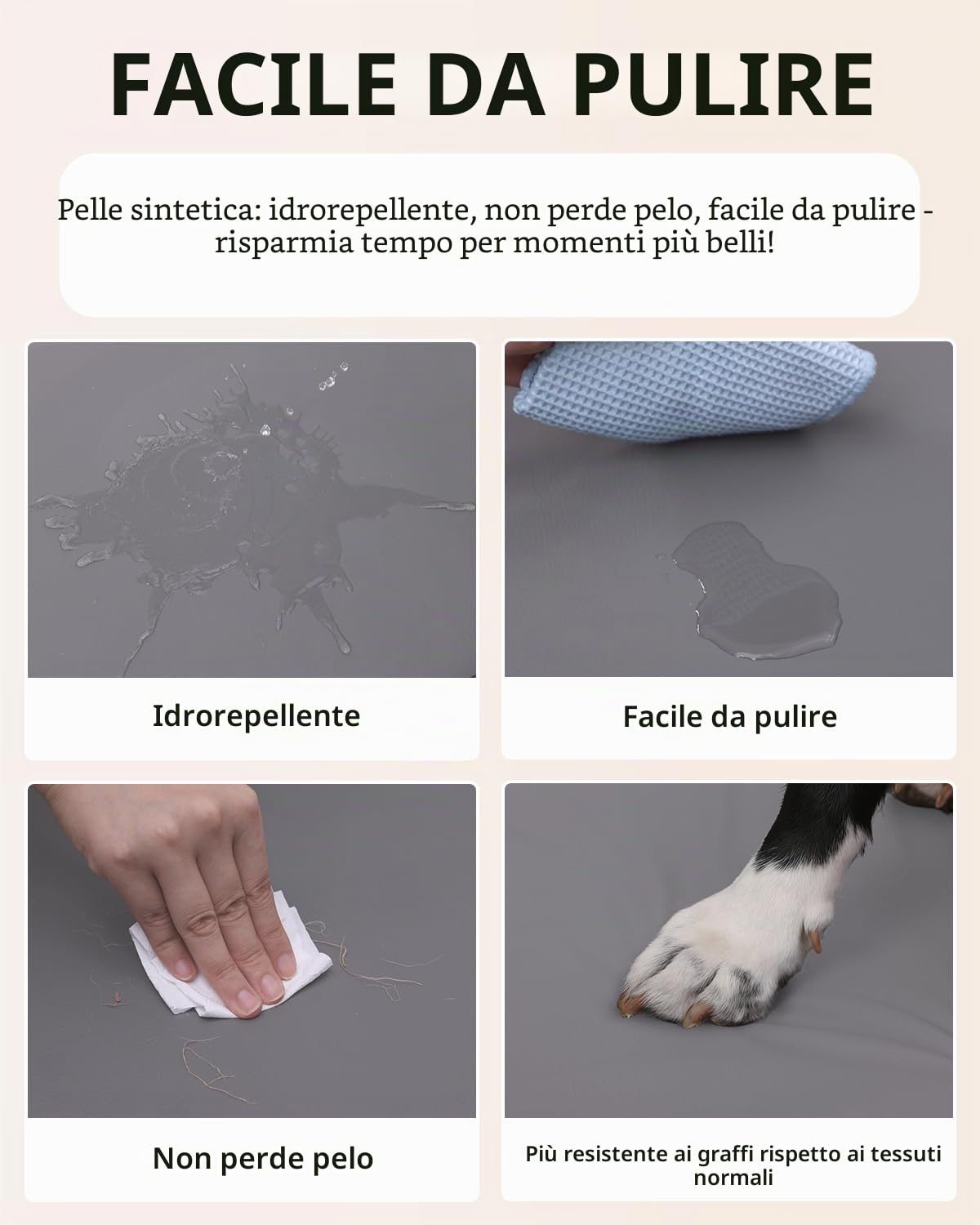 Cuccia Cane Interno Taglia Media,Ecopelle Divano Per Cani Impermeabile-91x68 cm,Cuccia Cane Schiuma a Uovo,Cuscino Rimovibile Lavabile,Lettino Per Cani Antiscivolo, Grigio
