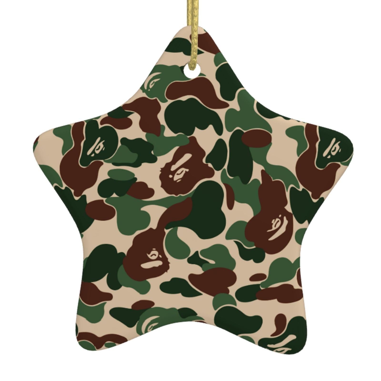 Nbtghga White Aniaml Camouflage Green Print Christmas Ornaments, Ceramic Hanging Ornament, Round Shape Decorations