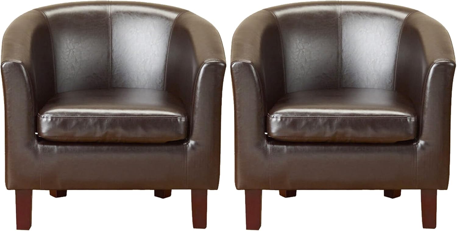 1home Upholstered Tub Chair Set of 2, Faux Leather Bucket Armchair for