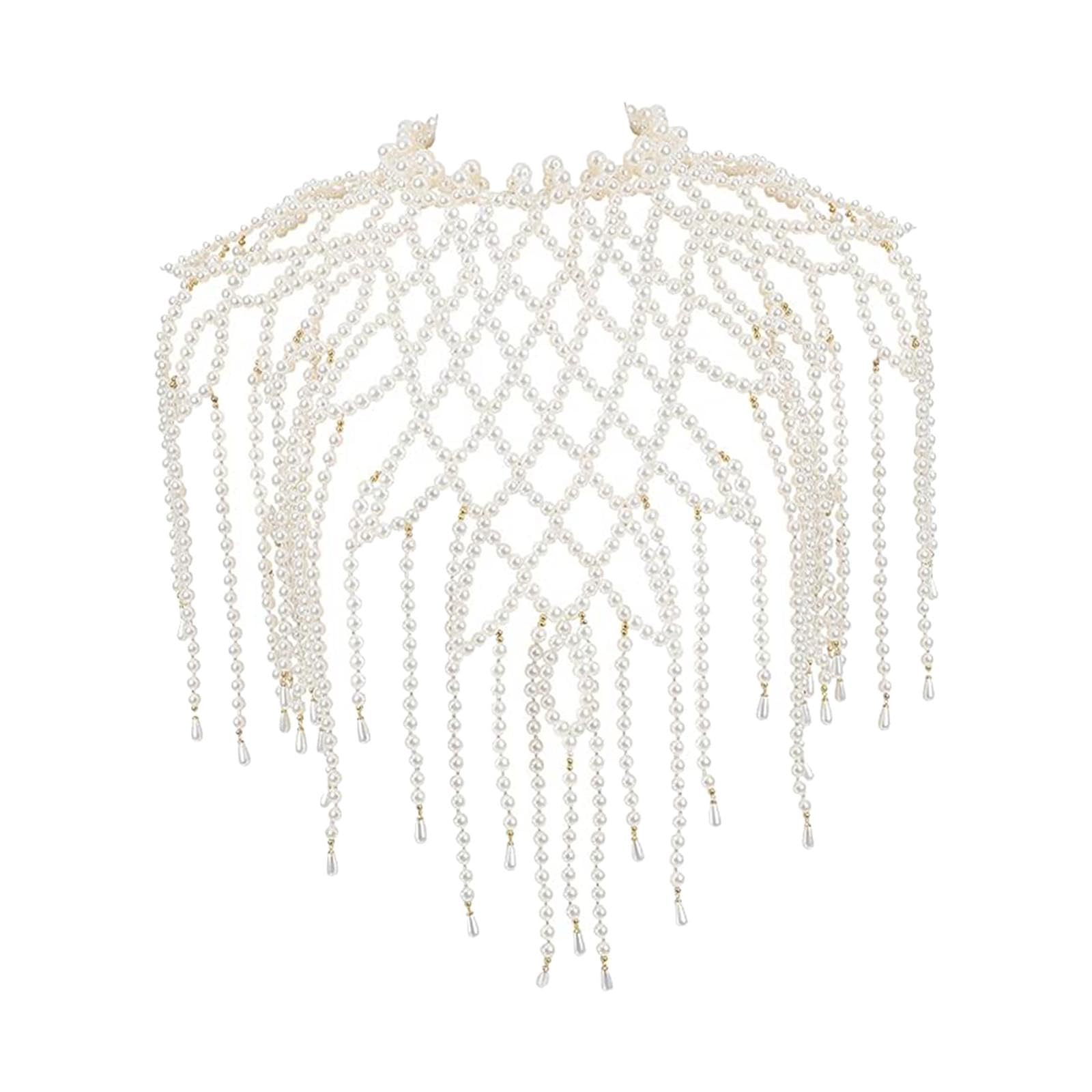 Damen-Körperkette, Perlen-Schulterkette, Quasten, Damen, leicht, verstellbar, BH, Schulter-Halskette, Körperschmuck für Braut