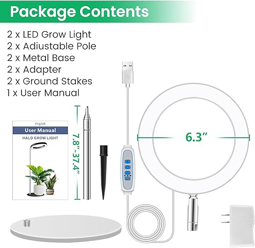 Miniatura 39 de Luces de cultivo, 48 luces LED de espectro completo, halo pequeño ajustable con base, 3 espectros opcionales, temporizador automático de 3/9/12 3.4