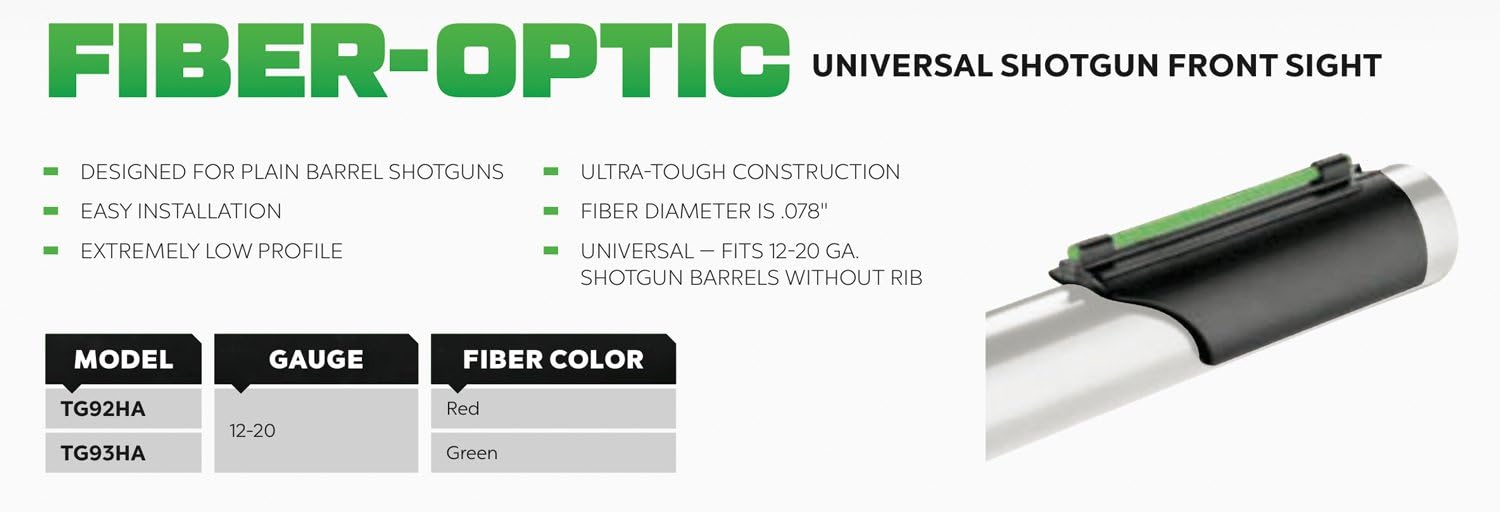 TruGlo Low-Profile Universal Home Defense Fiber Optic Front Shotgun Sight Fits 12-20 Ga, Red/Green