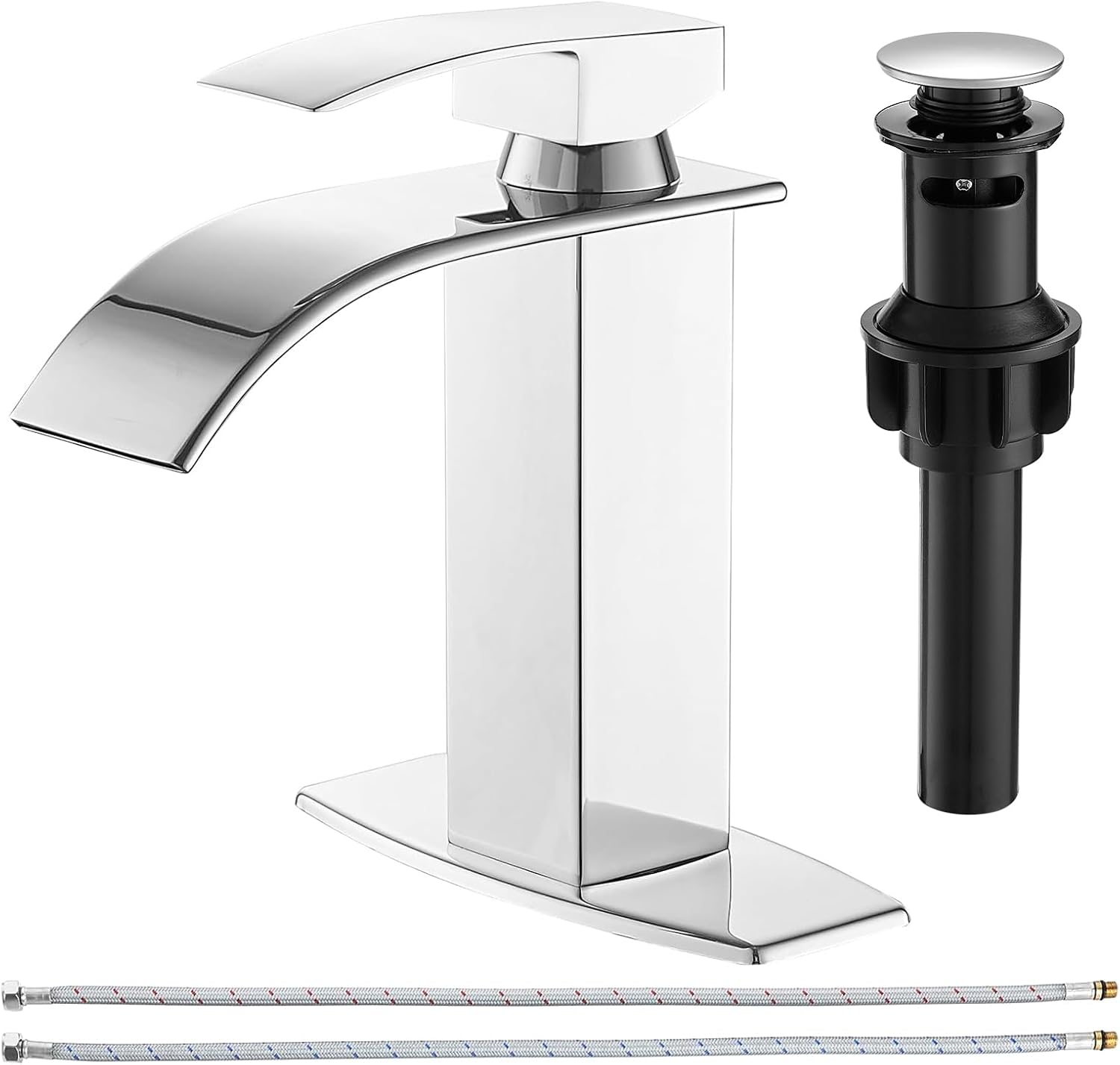 BESy Polished Chrome Waterfall Spout Bathroom Faucet