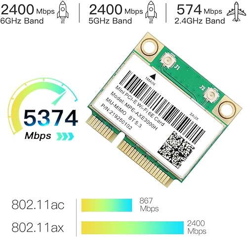 Miniatura 4 de WiFi 6E Half Mini PCI-E Tarjeta de red WiFi 802.11AX AC MPE-AXE3000H 2.4GHz 5GHz 6GHz 5400Mbps Tarjeta inalámbrica BT5.2 MU-MIMO Mini PCIe Wi-Fi 6E