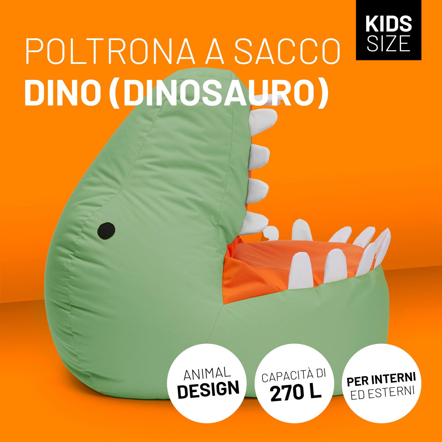 Lumaland Pouf Dino Animal Design | Pouf per interni ed esterni per bambini | Combinabile con gli amici di Animal Line | 90 x 90 x 70 cm [verde]