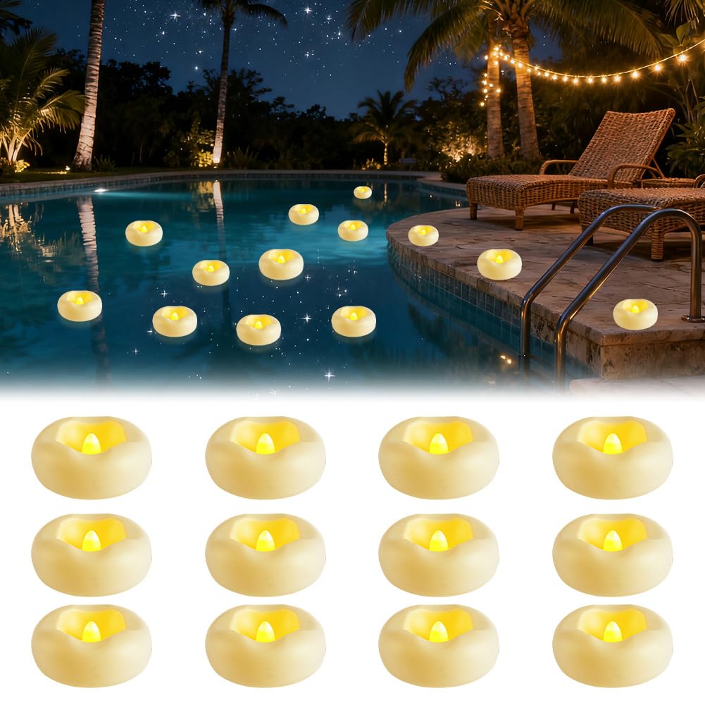 Bougies Flottantes LED étanches 12 Pièces - Sans Flamme, Activées Par L'eau Pour Centre De Table, Piscine Ou Décoration - 4
