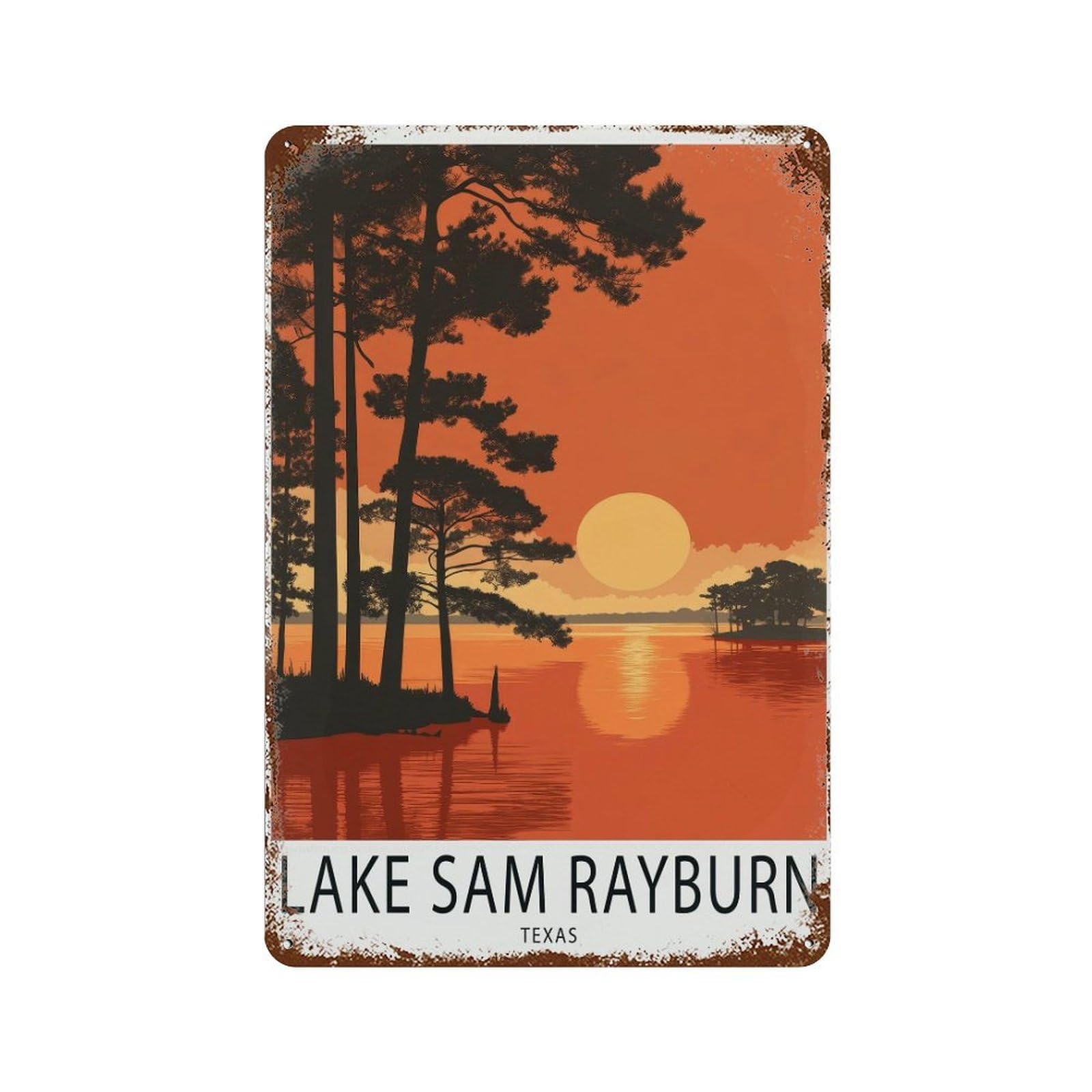 xiaoxiaoshen Lake Sam Rayburn Texas Travel Sunset Landscape Wall Decor Art Metal Tin Poster Modern Home Decor Art Home Bar Shop Decorations Vintage Sign 30x20cm