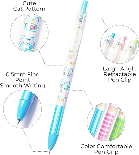 Miniatura 2 de M&G 12 bolígrafos de gel de dibujos animados, bolígrafos kawaii, bolígrafos para gatos, artículos de papelería, tinta negra, 0.020 in, suministros