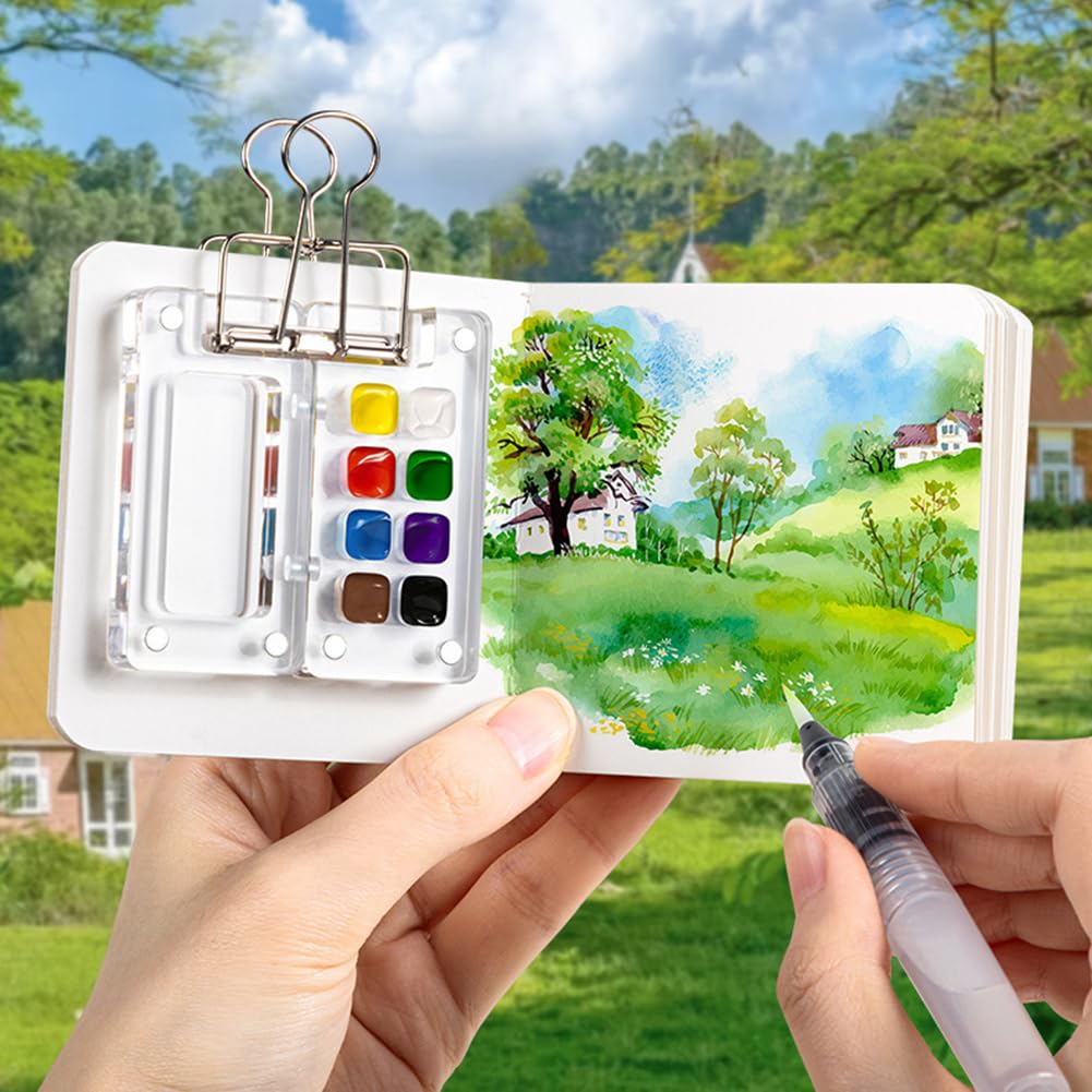 Pocket Artist Aquarelle Ensemble de, Mini Ensemble de Peintures de Boîte à Palette Acrylique, Palette de Carnet de Croquis Ensemble de Peintures à l'aquarelle, Cadeau pour Peintres