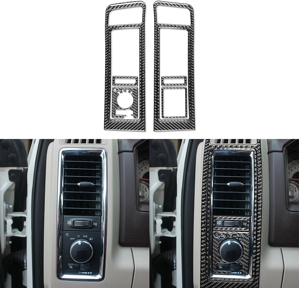 8pcs Premium Carbon Fiber Car Side Air Vent Headlight Switch Panel Kit Sticker Decal Compatible with Dodge Ram 1500/2500/3500 2013-2018 Interior Accessories Red.