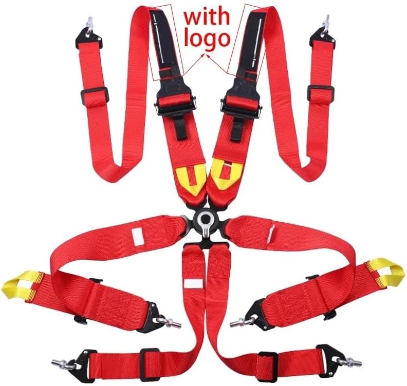Universal 3 Inch+2 Inch Snap-In Camlock Quick Release Car Seat Belt 4 5 6 Point Adjustable Harness Racing Safety Harness (Red 6 points)