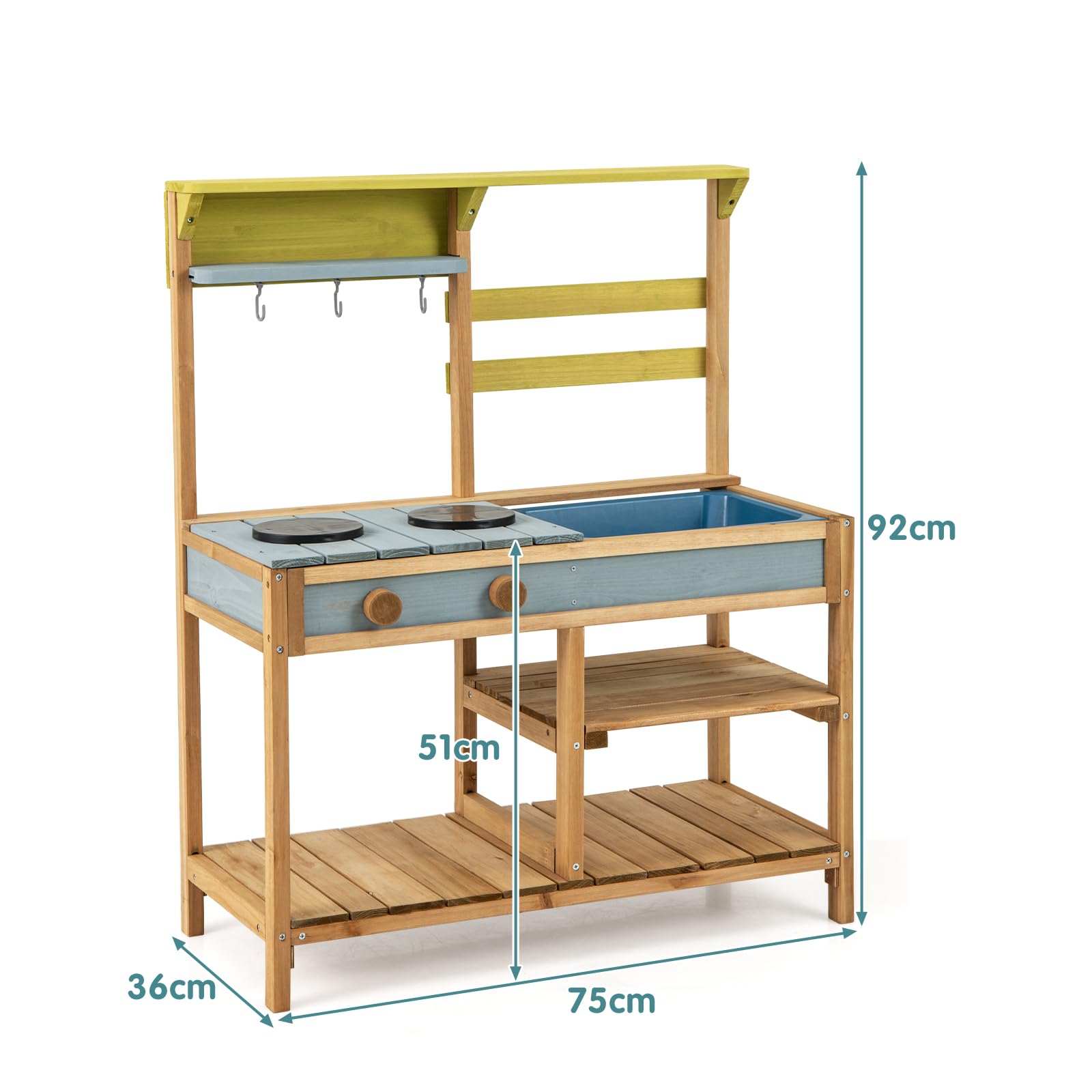 GOPLUS Matschküche Kinder Outdoor, Spielküche aus Holz mit Abnehmbarer Spüle & 3 Haken zum Aufhängen, Kinderküche mit Stauraum für den Garten, für Jungen & Mädchen ab 3 Jahren (Natur)