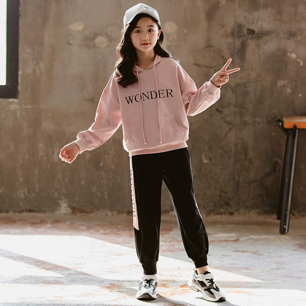 Chándal infantil para niña, chándal de 2 piezas, conjunto de ropa para el tiempo libre (sudadera + pantalones de sudadera) primavera y otoño, Rosa., 134 cm-140 cm