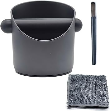 Espresso Knock Box with Cleaning Cloth, Brush, Ideal for Home & Office Use | Perfect for 2-3 People Black