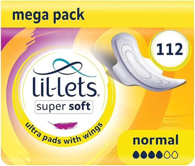 Lil-Lets Super Soft Ultra Sanitary Pads Normal x Ultra Soft Pads with Wings 8 Packs of 14 Pads, Unscented, 112 Count