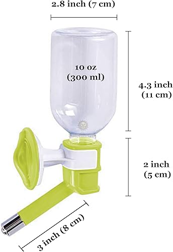 Miniatura 6 de SunGrow Dispensador de botellas de agua para mascotas de conejillo de indias y hámster, 10 onzas, sin goteo, para perros, cachorros y gatos, jaula