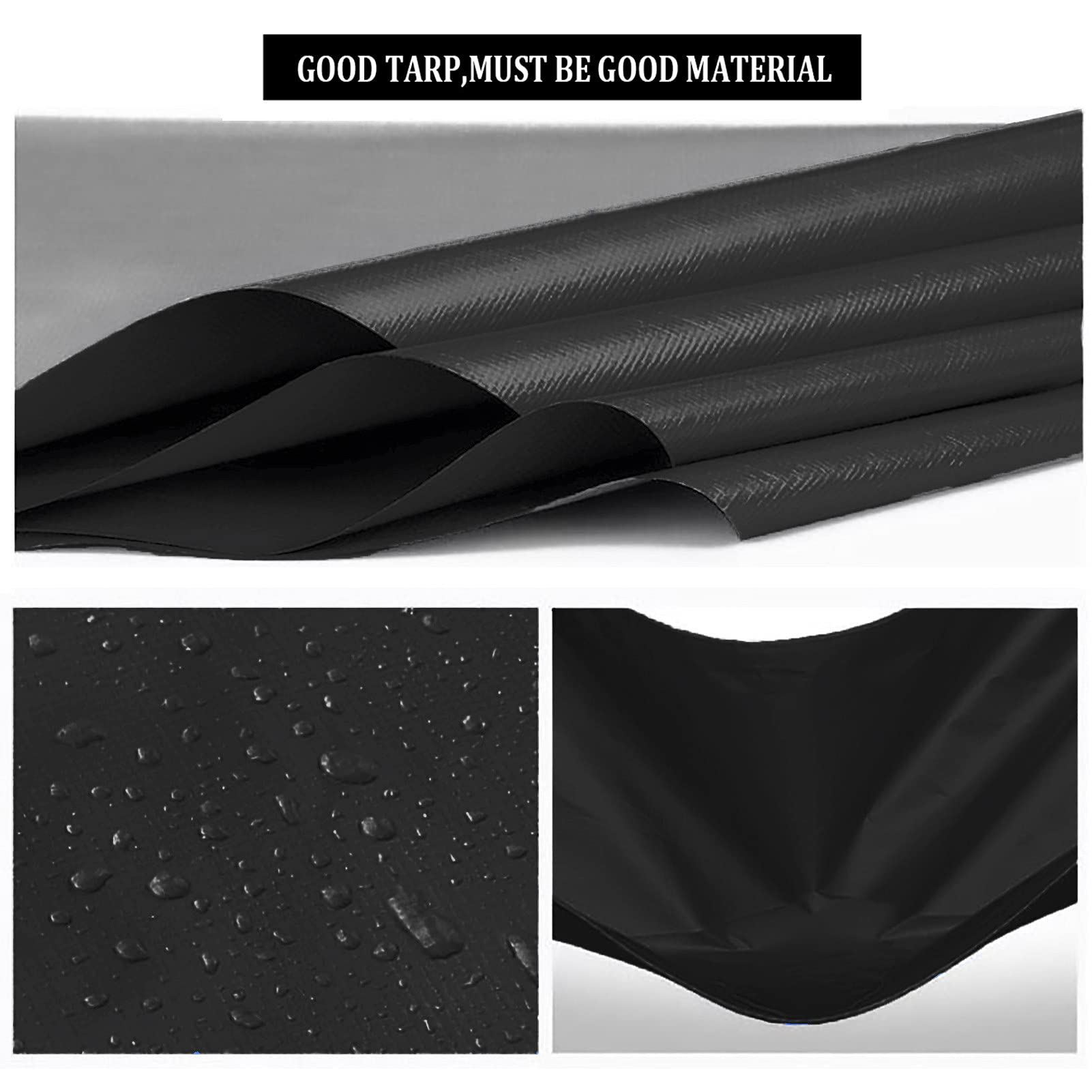 Bâche imperméable, bâche résistante 160GSM avec Oeillets, Couvre-Sol pour Meubles de Jardin, Camping, pêche, Jardinage et Animaux de Compagnie,Noir,6x6m/19.68x19.68ft