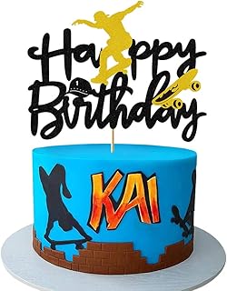 Glorymoment Skateboard Happy Birthday Cake Topper, Skateboard Cake Topper for boy Girl Birthday, Happy Birthday Cake Topper for Skateboard Sport Theme Birthday Party Cake Decorations (6.7â€™â€™x5.27â€™â€™)