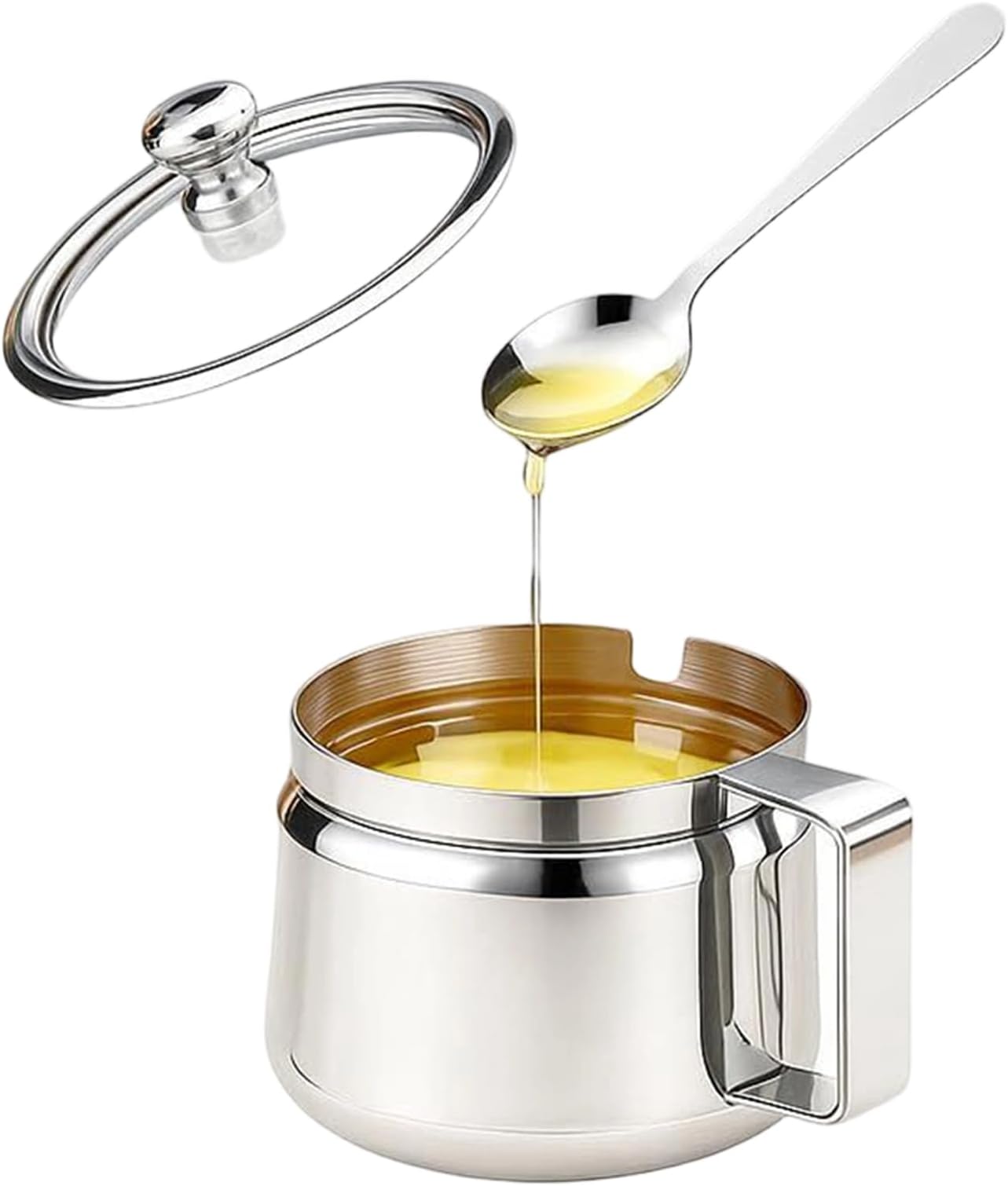 Generisch Sugar Bowl - 500ml Stainless Steel Canister with Lid and Spoon, Container for Oil, Sugar and Salt | Kitchen Countertop Organizer for Cooking, Seasoning, Food Preparation