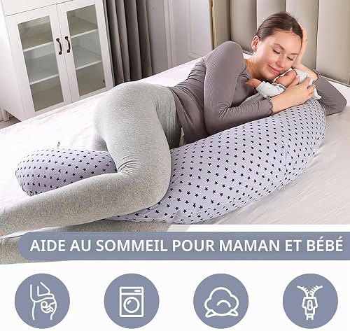 2-in-1 Nursing Pillow, XXL Pregnancy Pillow, Side Sleeper Pillow for Baby, Pregnancy Pillow with Inner Pillow and Cotton Nursing Pillow Cover, Pillow, Pregnancy Nursing Pillow, Baby, Small (Blue) - 2