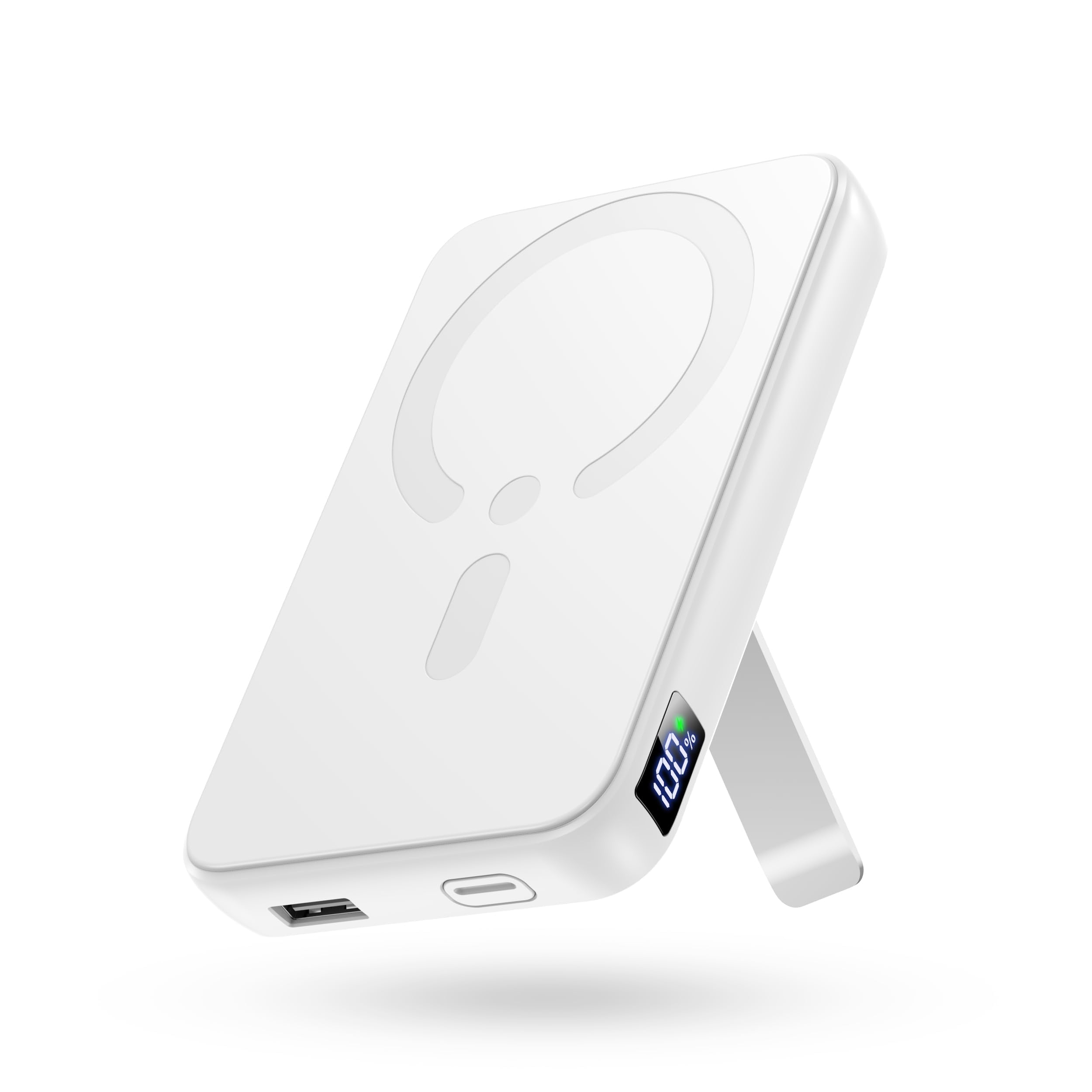 Chargeur Portable, 12000mAh Wireless Magnetic Power Bank avec Support et USB C in/Out Charge Rapide, Battery Pack Compatible avec iPhone 15/14/13/12 Pro/Pro Max Serie-Blanc