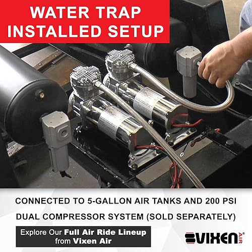 Miniatura 3 de Vixen Air 38 "NPT Filtro de aire de aluminiotrampa de aguaseparador para Air RideSuspensiónHerramientas de aire con kit de drenaje remoto negro