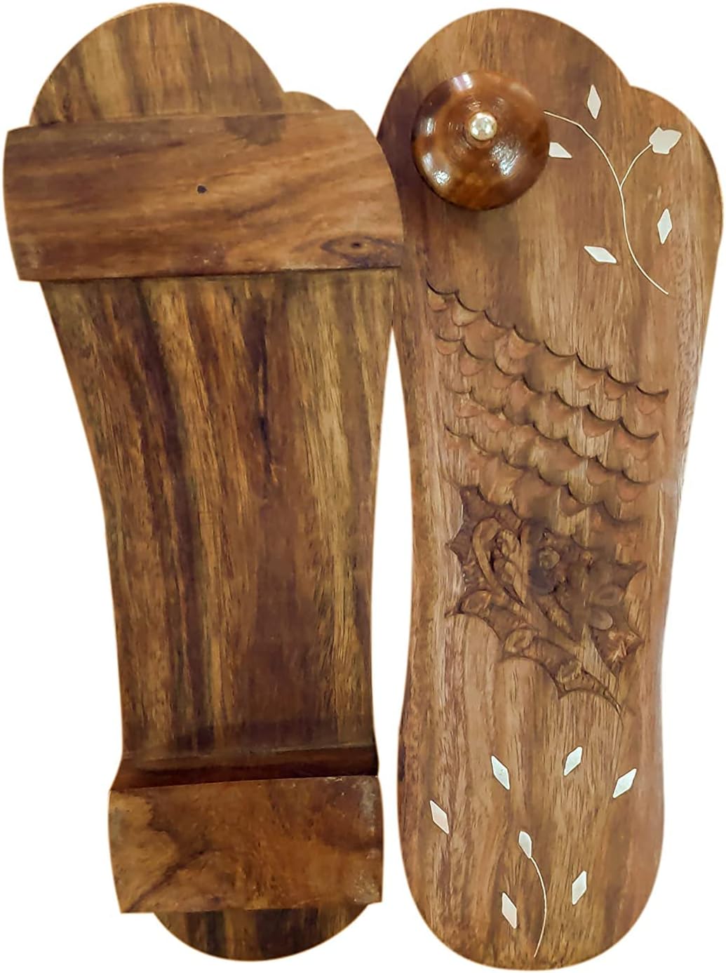HusNainHusNain Wooden Handmade khadau for Temple Decoration | Khadau Slipper for Men & Women | Wearable Charan Paduka | mandir Puja Ghar Decoration Item | Slipper for Lord Temple (Hill)