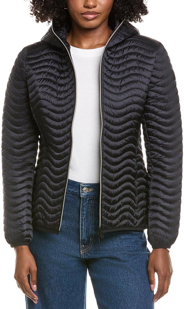 Save The Duck Womens Jinnie Short Wave Quilt Jacket, 4/L, Black