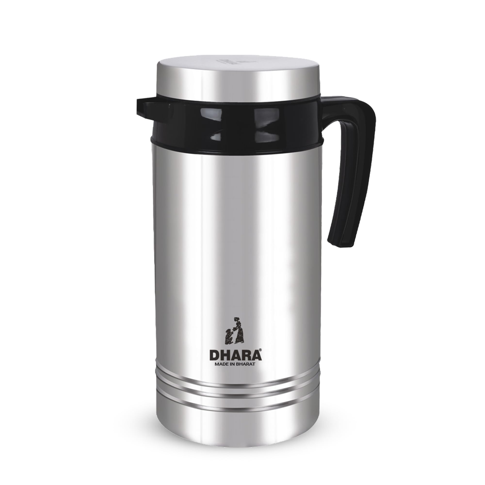 Dhara Stainless Steel Tea Star Double Wall Insulated Carafe 1200ml | Keeps Beverages Fresh for Long Hours | Easy to Carry and Pour | Hot Water Dispenser | Steel Insulated Flask for Tea & Coffee