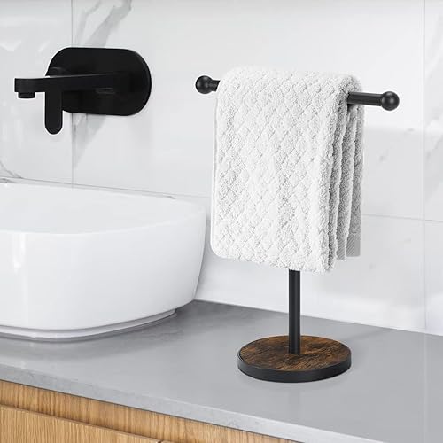 Miniatura 6 de Soporte para toallas de mano, soporte para toallas de mano en forma de T negro mate para baño con base pesada, soporte para toallas de encimera de