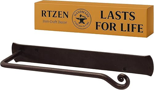 Miniatura 12 de RTZEN Soporte de Toalla de Mano Negro Mate para Baño - Barra de Cocina de Hierro Forjado Artesanal de Estilo Granja en Metal - Pequeño Perchero de