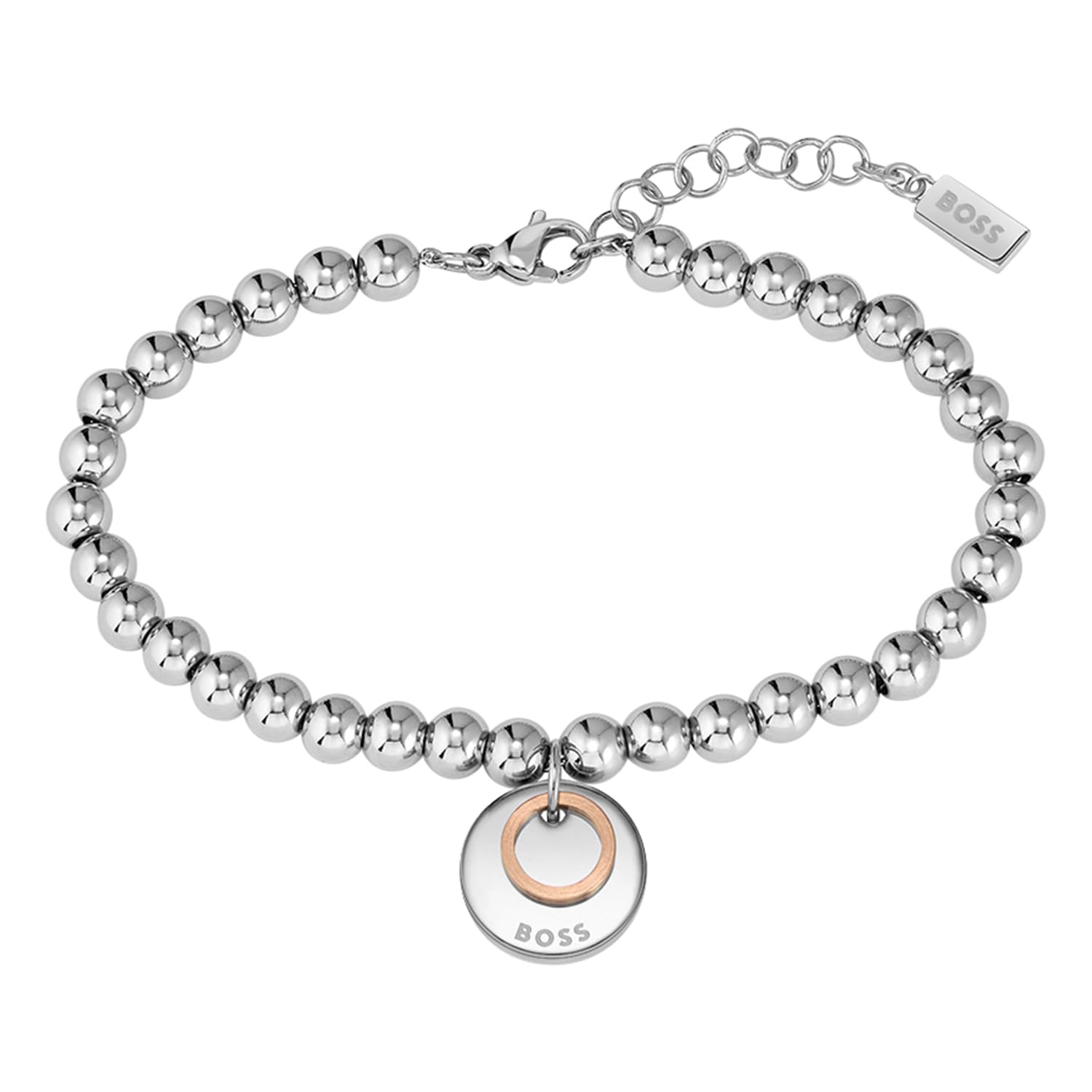 BOSS Jewelry Armband mit Schmuckperlen für Damen Kollektion MEDALLION aus Edelstahl mit einem Charm - 1580227