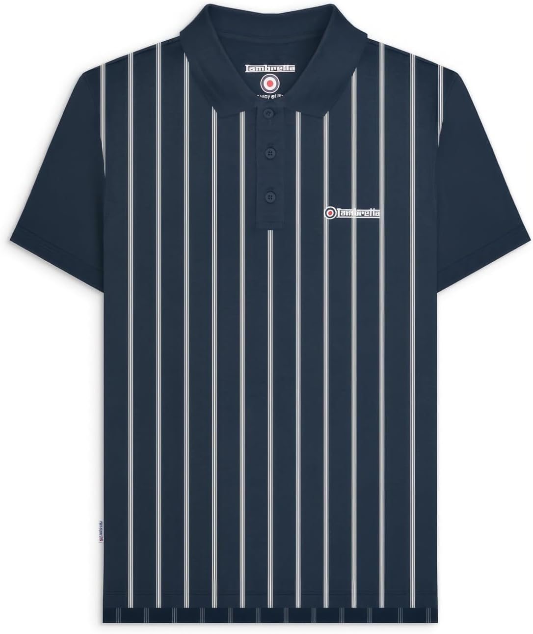 Lambretta Mens Pinstripe Short Sleeve Contrast Collar Polo Shirt - Navy/White
