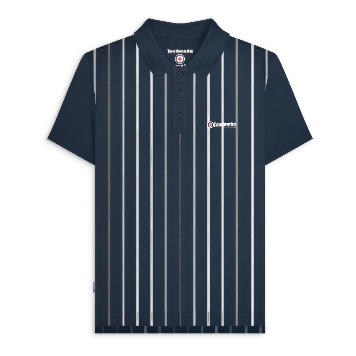 Lambretta (L, Navy/White) Mens Pinstripe Short Sleeve Contrast Collar Polo Shirt - Navy/ White