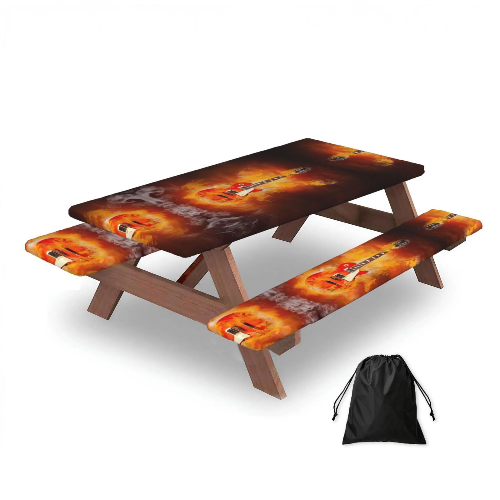 Zqytgfdc Black Rock Guitar Rectangular Water-Repellent Picnic Tablecloths, Outdoor Camping, Picnic, Bbq