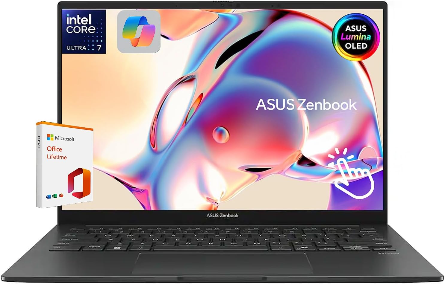 ASUS Zenbook 14’’ Wuxga OLED Touchscreen Laptop, Intel 16-Core Ultra 7 255H Processor, Intel Arc GPU, 16GB LPDDR5 RAM 512GB SSD, Backlit, Thunderbolt 4, WiFi 7, Windows 11 Pro with Lifetime MS Office