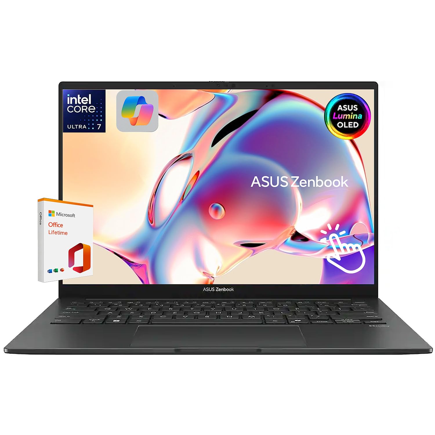 Zenbook 14’’ Wuxga OLED Touchscreen Laptop, Intel 16-Core Ultra 7 255H Processor, Intel Arc GPU, 16GB LPDDR5 RAM 512GB SSD, Backlit, Thunderbolt 4, WiFi 7, Windows 11 Pro with Lifetime MS Office