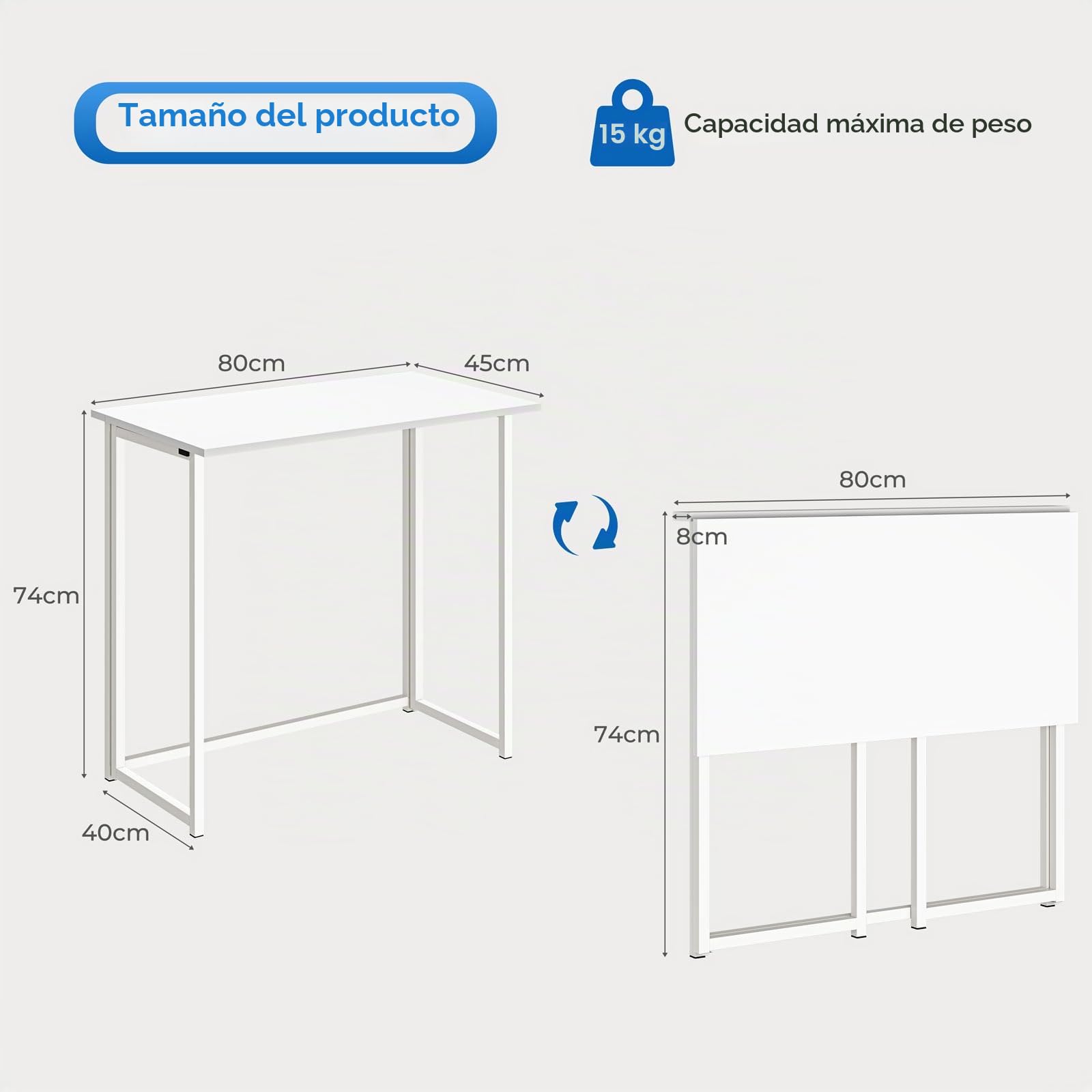 Dripex Mesa Escritorio Plegable, Mesa Ordenador, Compacto sin ensamblaje, Mesa de Estudio para Casa Oficina, Escritorio para computadora Manualidades, Blanca, 80 x 45 x 74 cm
