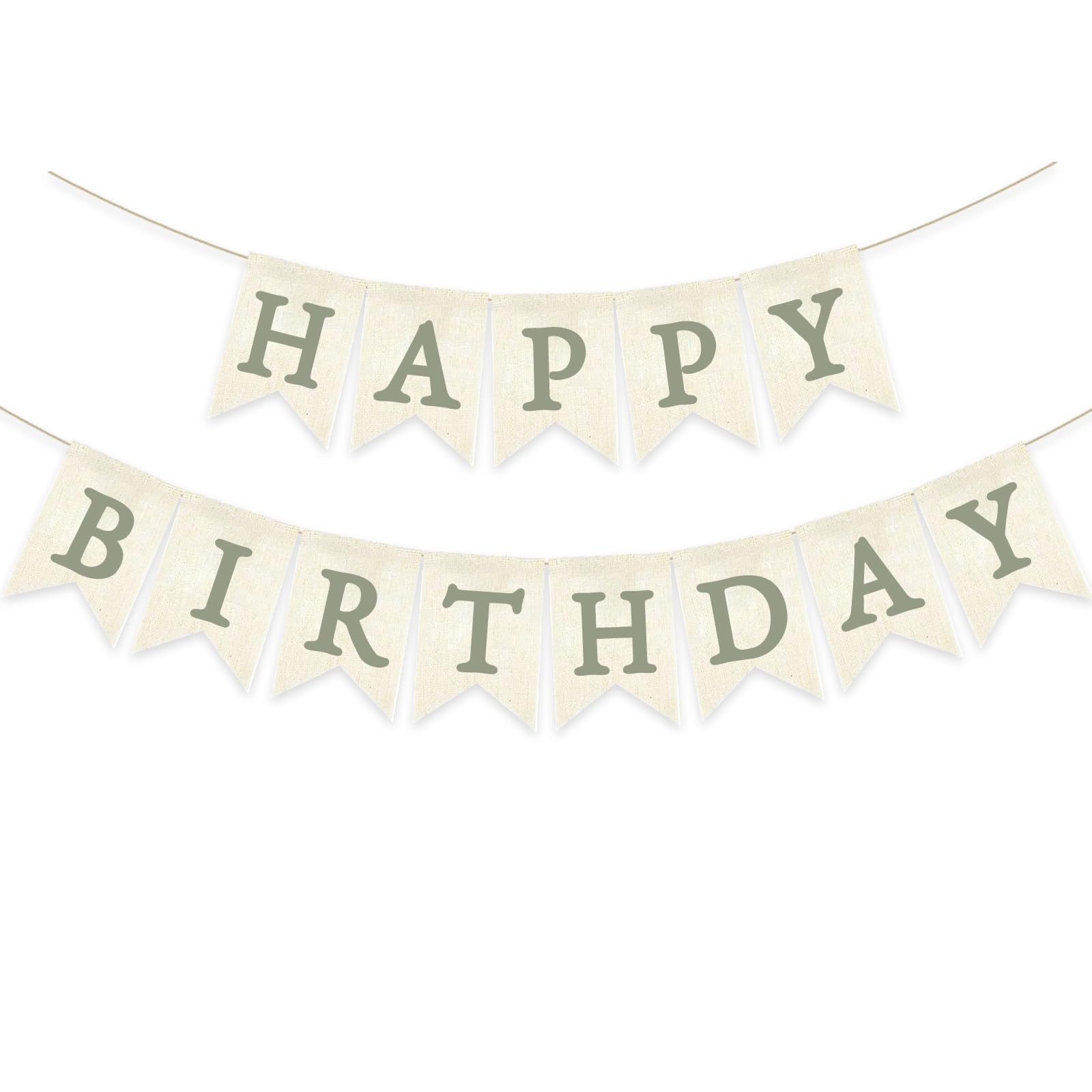 Green Happy Birthday Banner Sage Olive Pre-strung Burlap Bunting Party Backdrop Sign Decoration