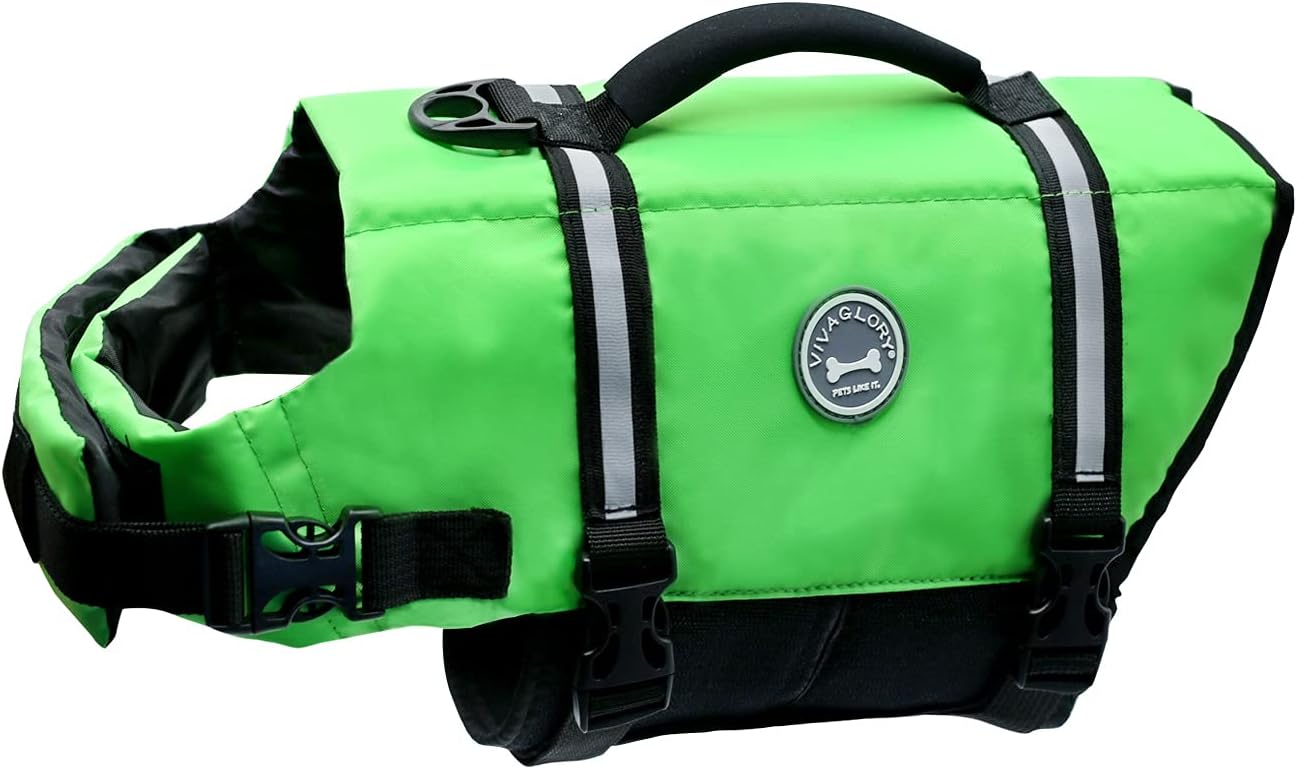 VIVAGLORY Rip Stop Dog Life Vest XL Bright Green