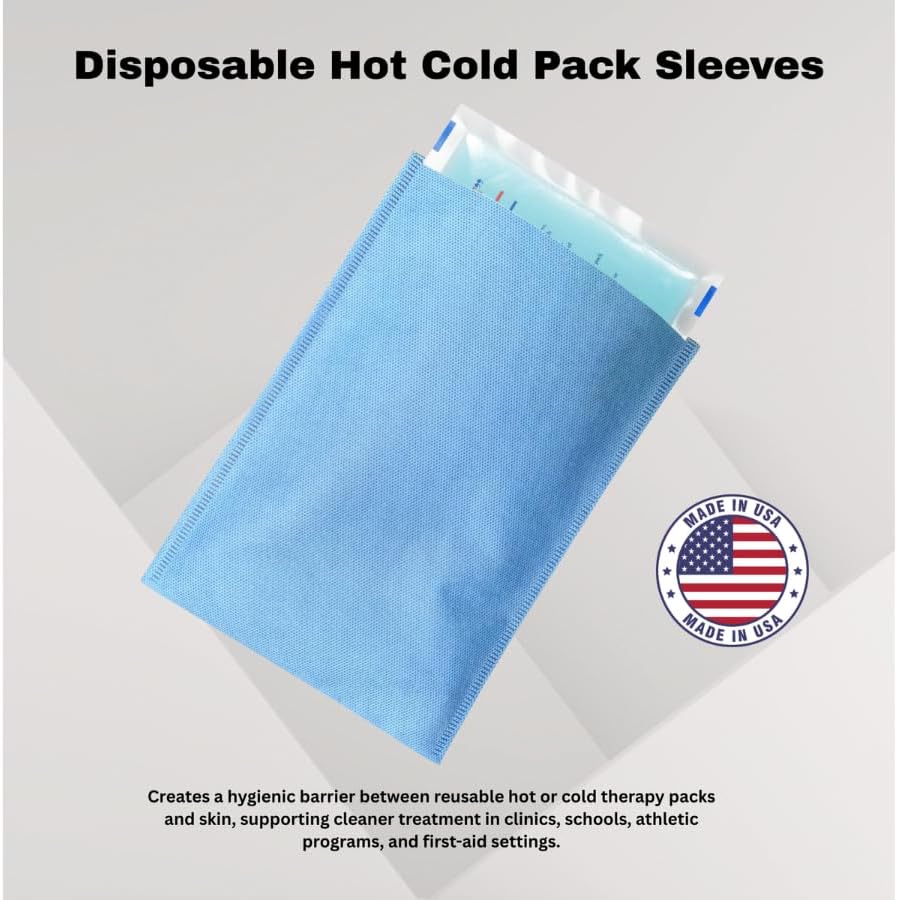 Disposable Ice Pack Sleeves – 50 Count – 6x10 Inch – Non-Woven Hot & Cold Pack Covers for Therapy Gel Packs – Clinic, Athletic & Physical Therapy Use – Made in USA – DG DisposableGowns®