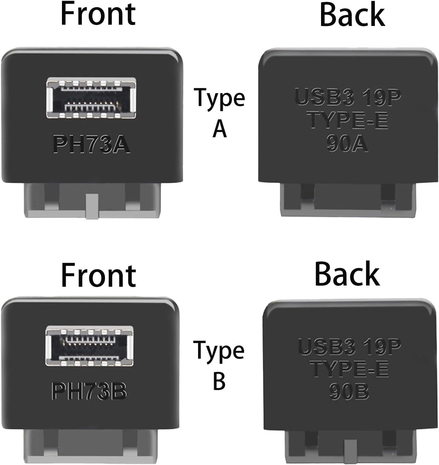 WLGQ USB 3.0 to USB Type-E (Key A) 90 Degree Right Angle Adapter for 19/20 Pin Motherboard Header – Internal Front Panel USB C Bracket with Plastic Housing （A+B）