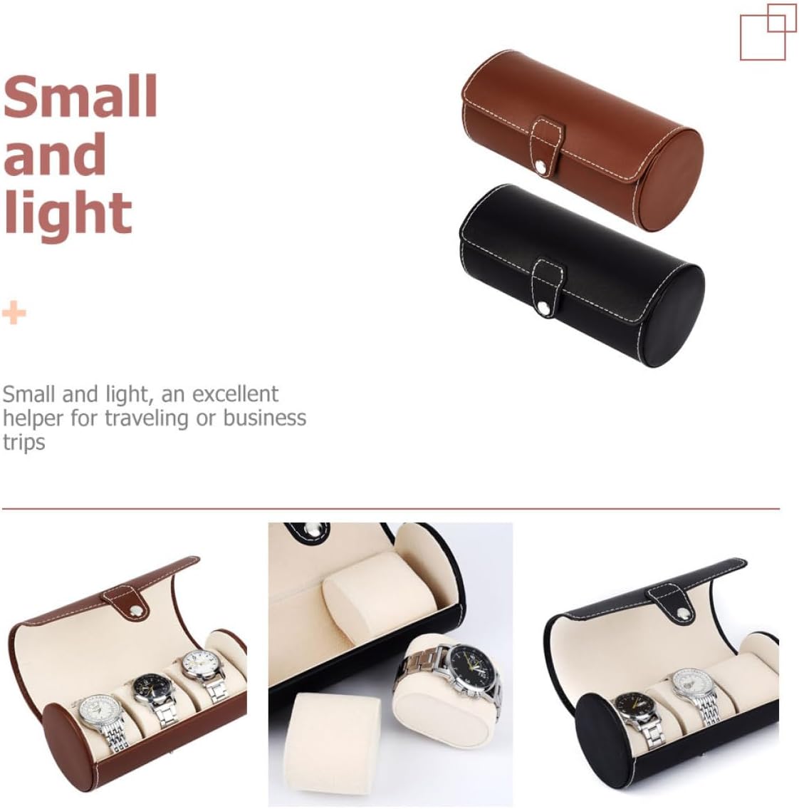 2pcs Portable Watch Roll Travel Case PU Holder for Business Trips image 3