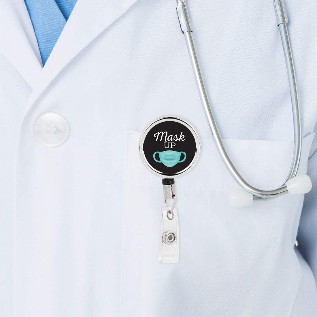 Andaz Press Retractable Badge Reel Holder with Clip, Heavy Duty Metal Name Tag Retractable ID Key Belt Clip Mask Up, Essential Nurse, RN, Medical ID, Doctor, Pediatric, Hospital ER Work Gift