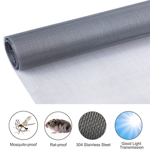 Foriy 304 Stainless Steel Woven Wire Mesh 40Inch X 98 Feet Metal Window Screen Mesh Roll Security Mesh Roll For Door Screen/Patio Screen/Cabinets Mesh 20 Mesh 0.15Mm Wire Dia. Silver #TOP5