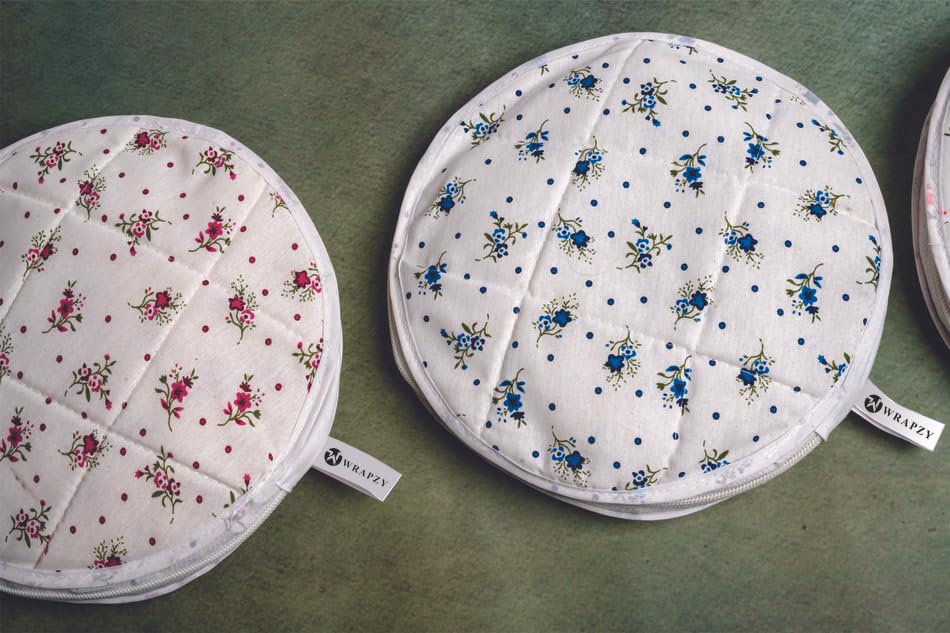 Wrapzy - Floral Print Round Roti Cover with Zip - Roti Cover Set - Roti Cover for Cassrole - Disk Chapati Tortilla Covers - Pack of 2 1